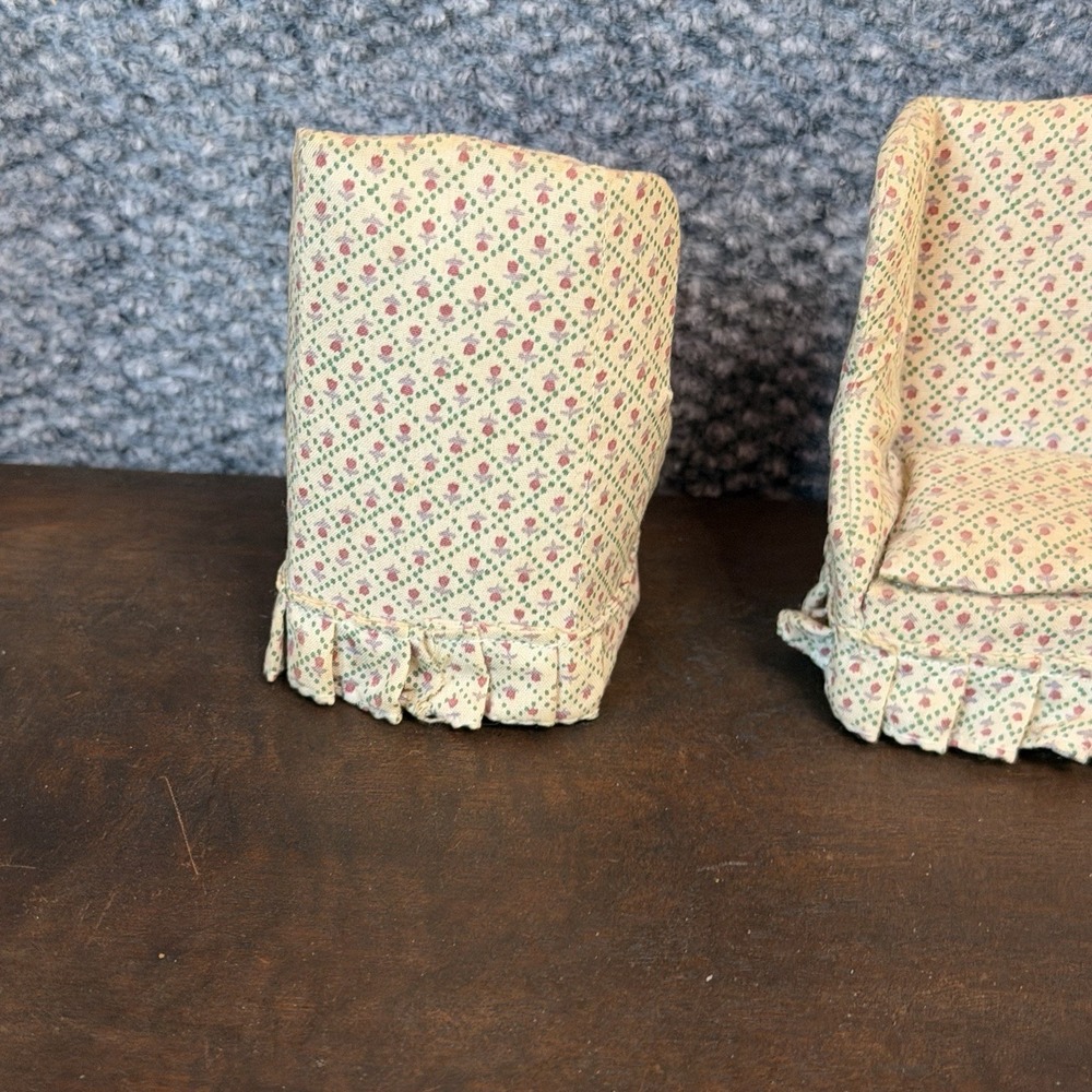 Vintage Miniature Dollhouse Footed Sofa and Matching Chair Floral